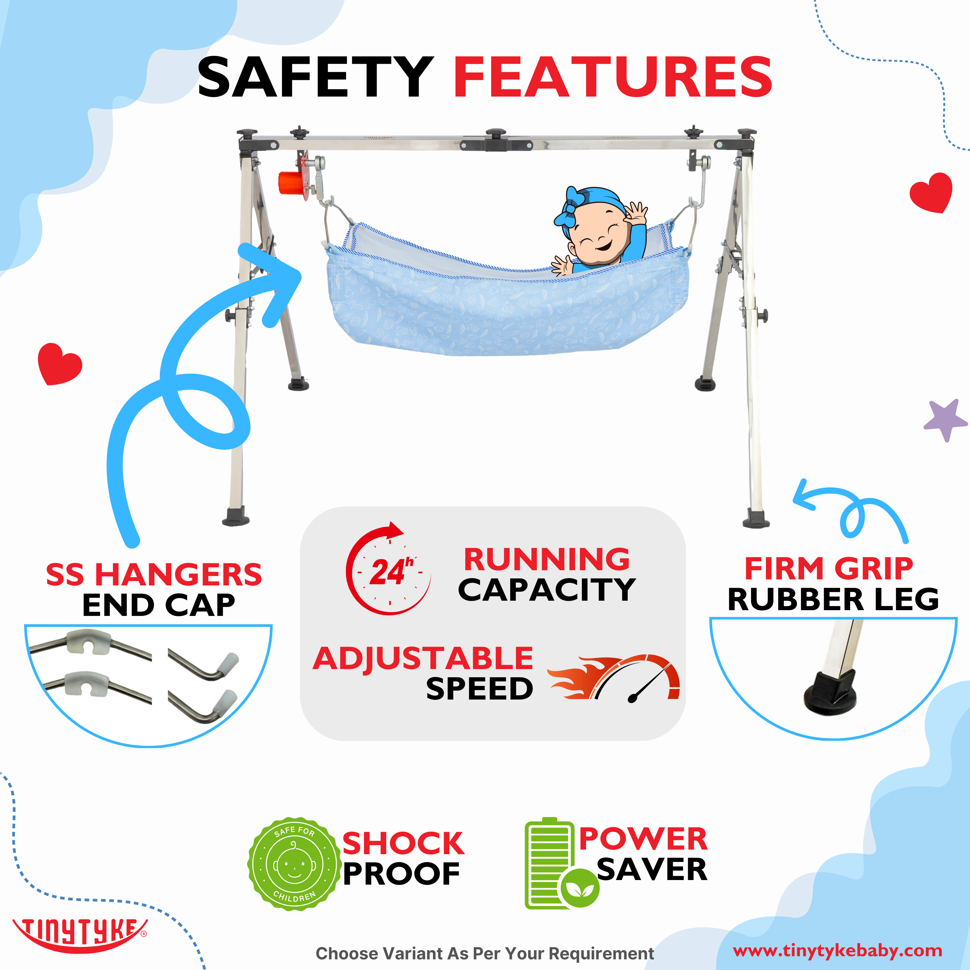TinyTyke Fully Foldable Automatic Cradle - Square Pipe