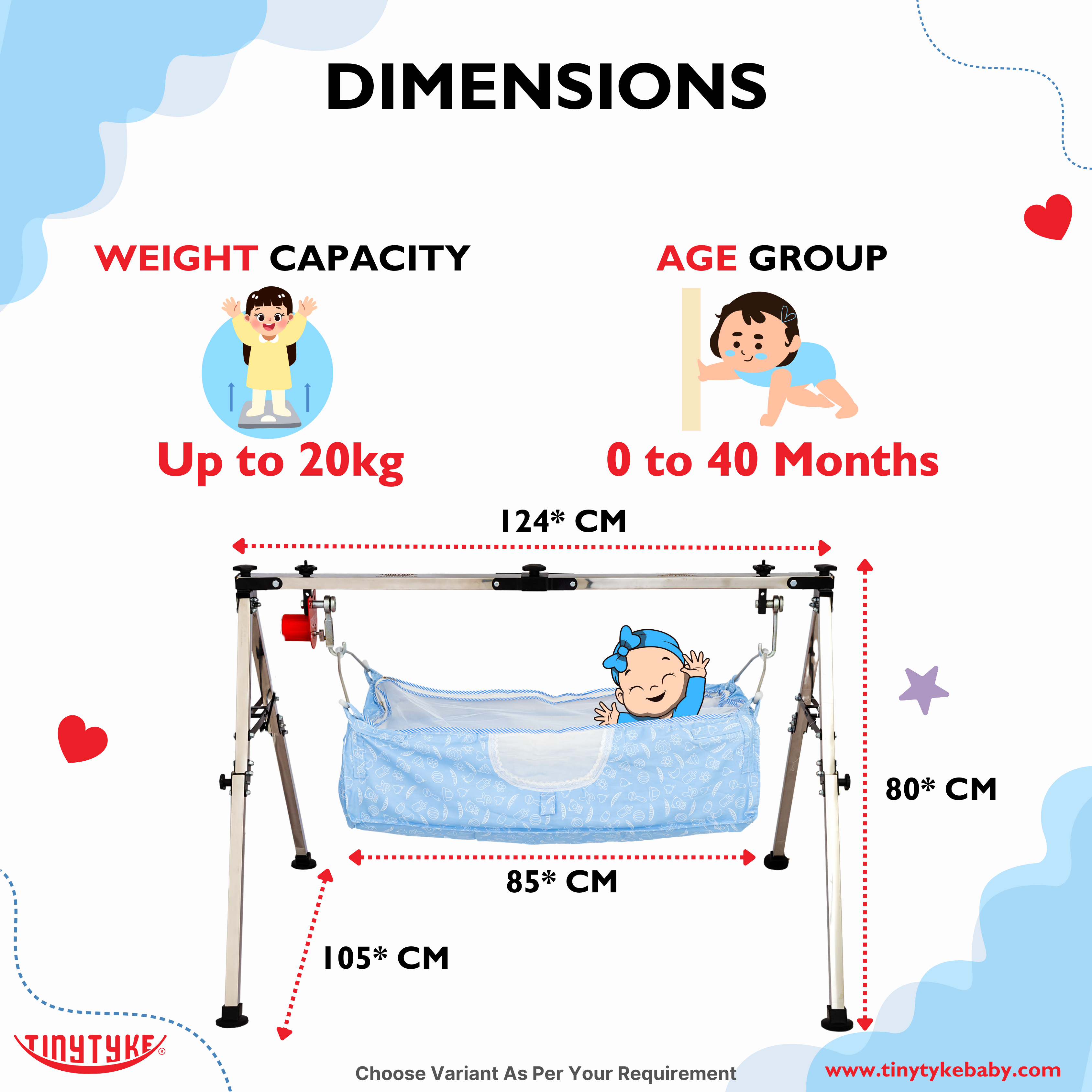 TinyTyke Fully Foldable Automatic Cradle - Square Pipe