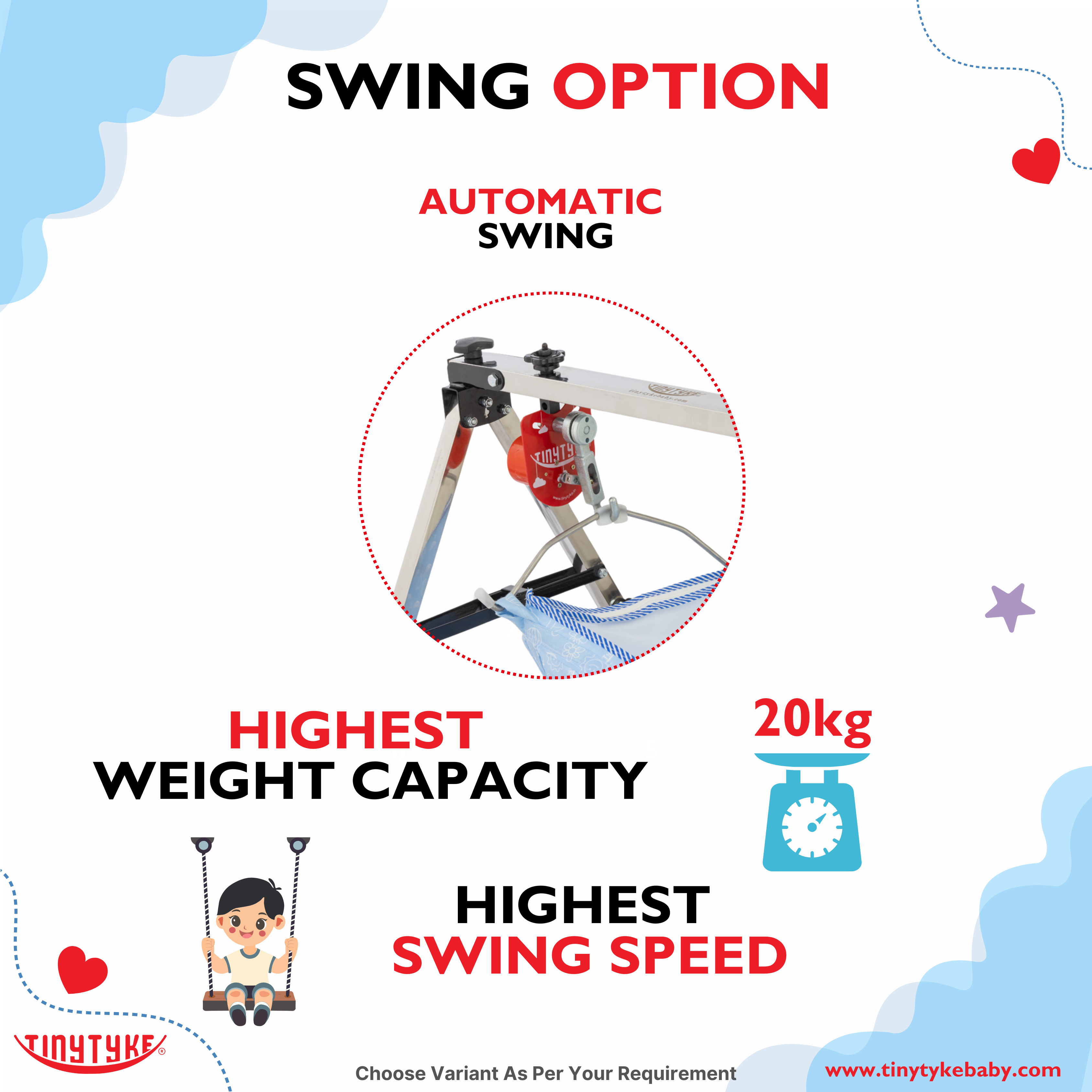 TinyTyke Fully Foldable Automatic Cradle - Square Pipe