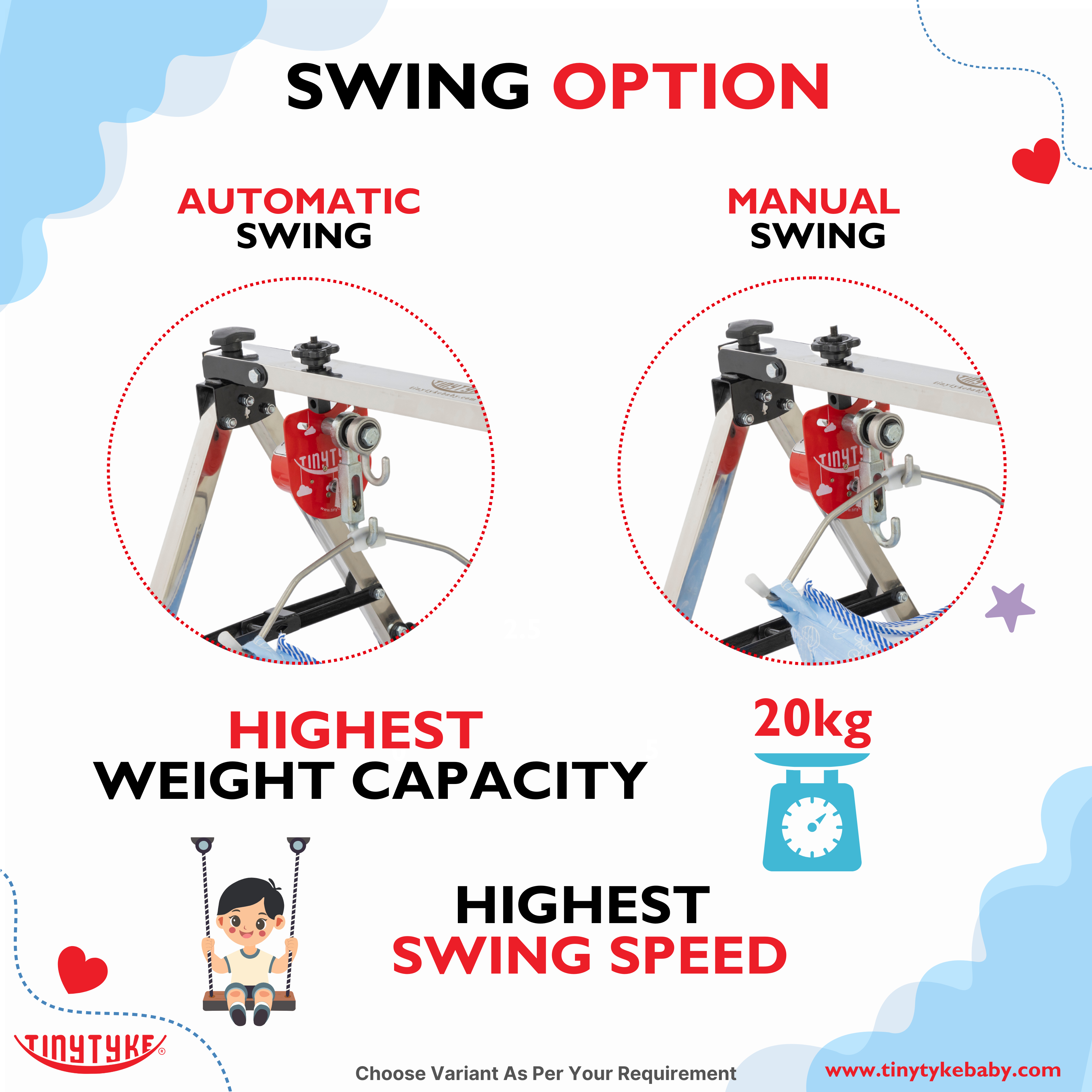 TinyTyke Fully Foldable Automatic Cradle - Square Pipe