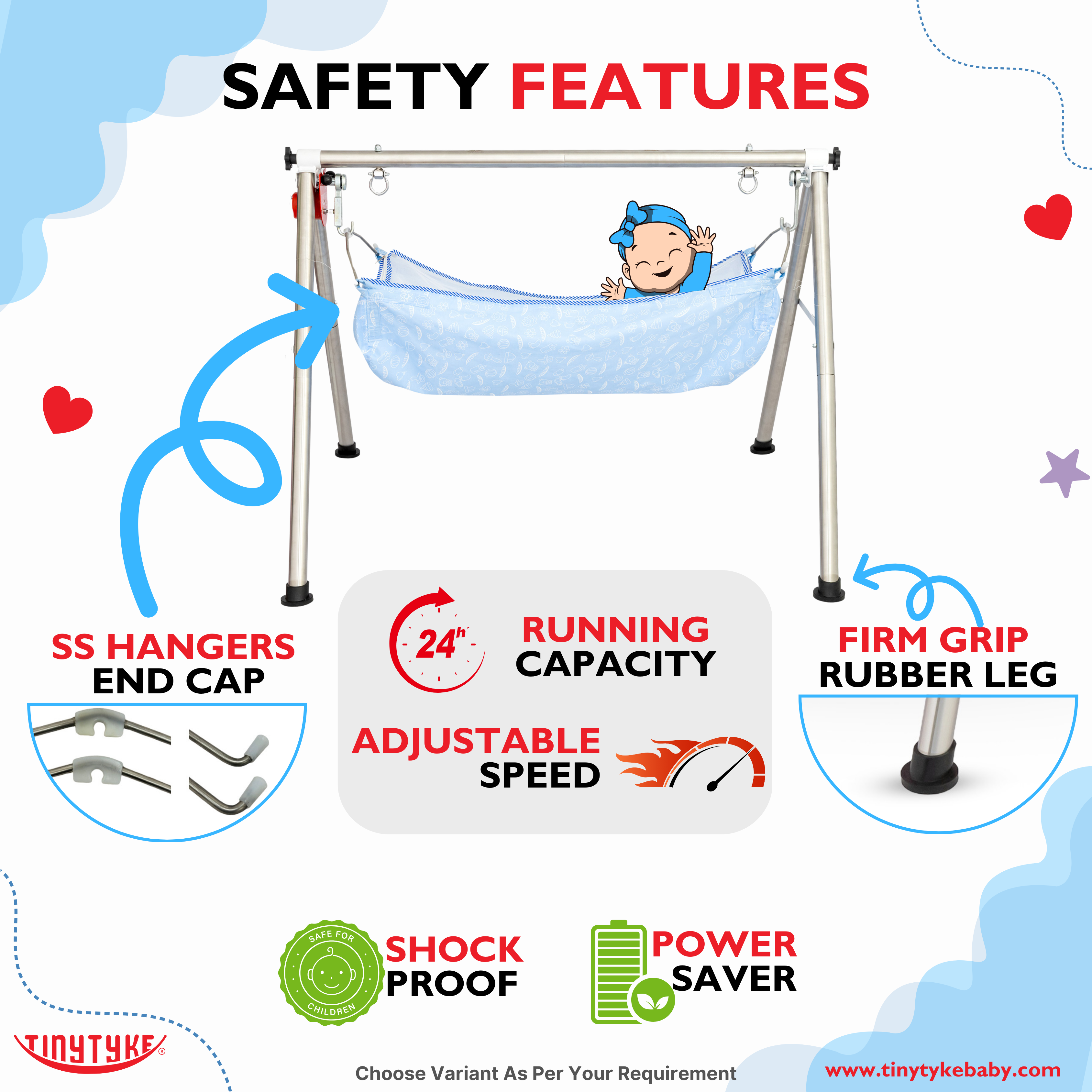 TinyTyke Fully Foldable Automatic Cradle - Round Pipe