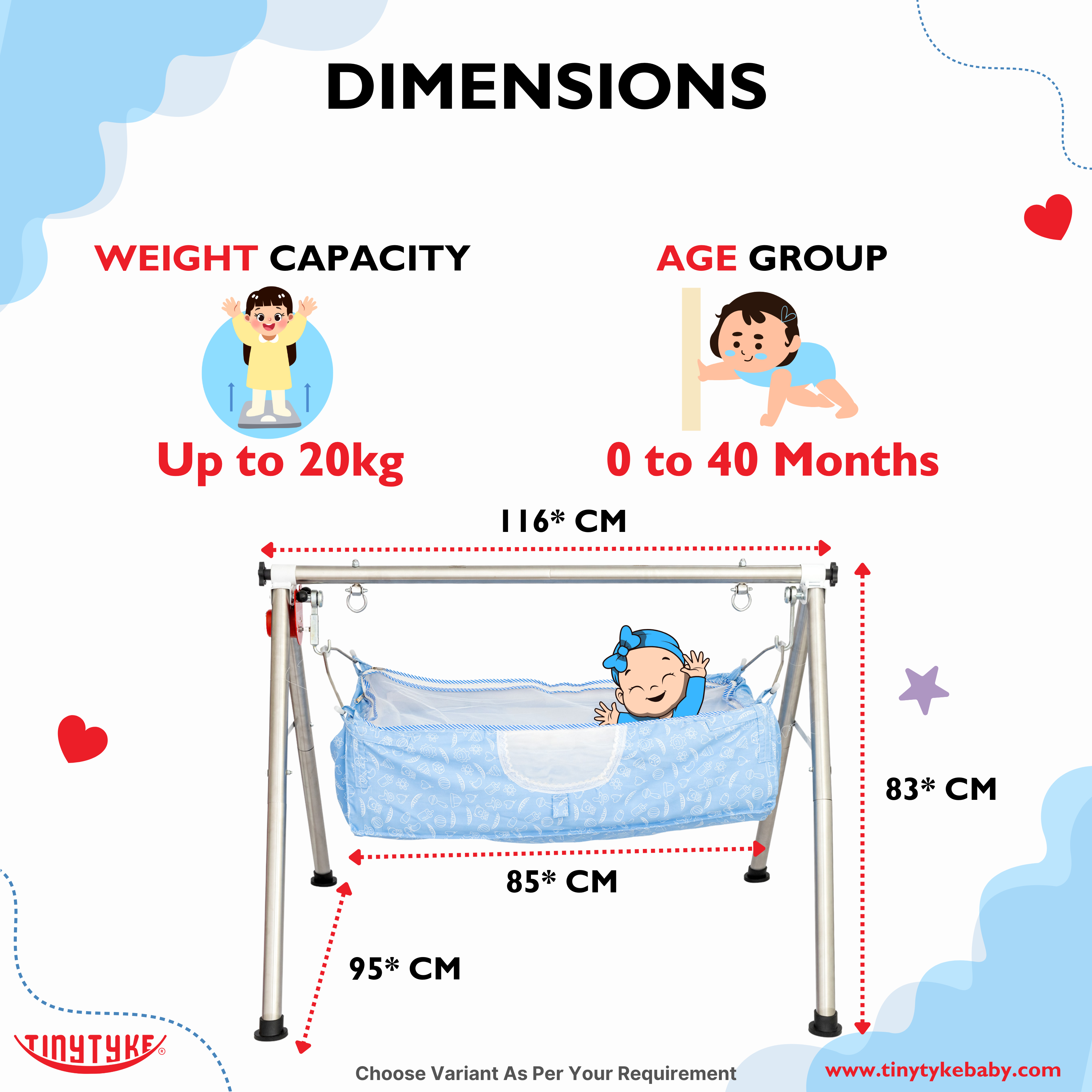 TinyTyke Fully Foldable Automatic Cradle - Round Pipe