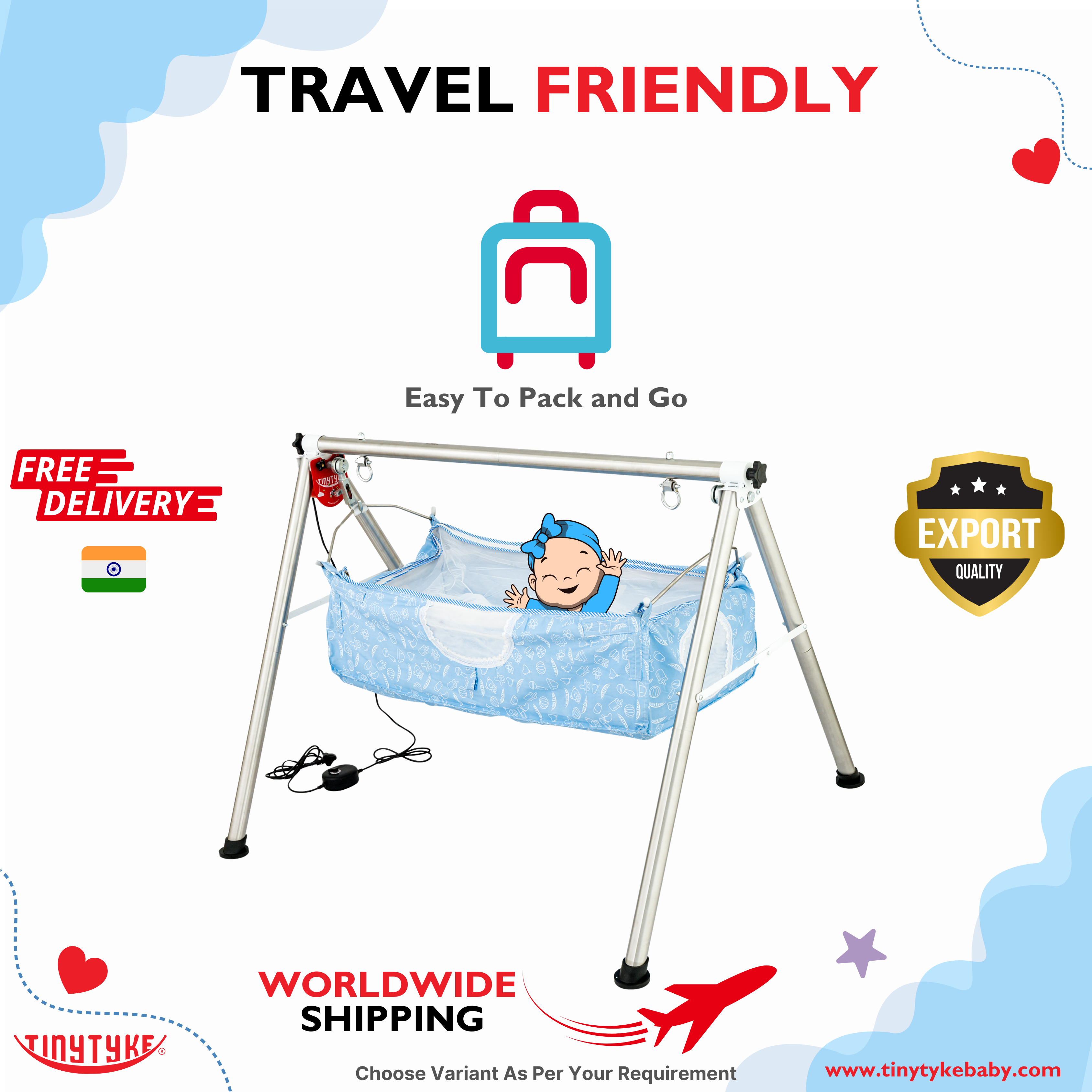 TinyTyke Fully Foldable Automatic Cradle - Round Pipe